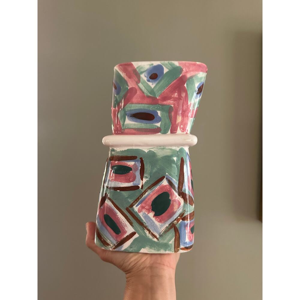 Vintage hand-painted vase colorful abstract unique rare one of a kind unique - Picture 10 of 16